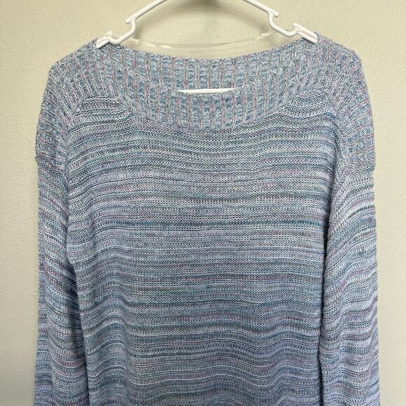 Croft & Barrow | Striped Boatneck Knit Sweater Flared Sleeves Medium Blue Pink - Picture 5 of 8
